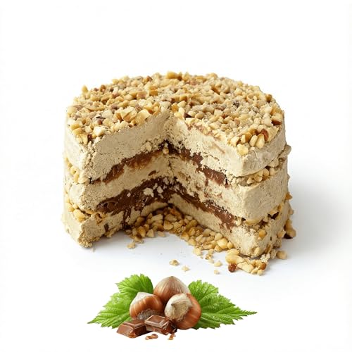 Halva Turco Artesanal Premium desde 1885 – Dulce de Sésamo Tradicional (350g) o Formato Tarta Gourmet (450g) – Sin Gluten, Halva especial en forma de pastel, Vegano (Avellana y Chocolate)