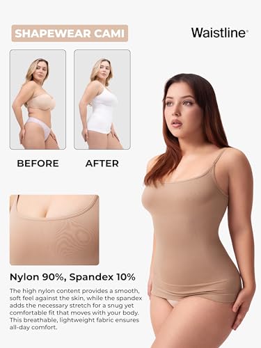 WAISTLINE Women's Compression Tank Top with Adjustable Thin Straps - Shapewear Cami for Tummy Control - Body Shaper Camisole