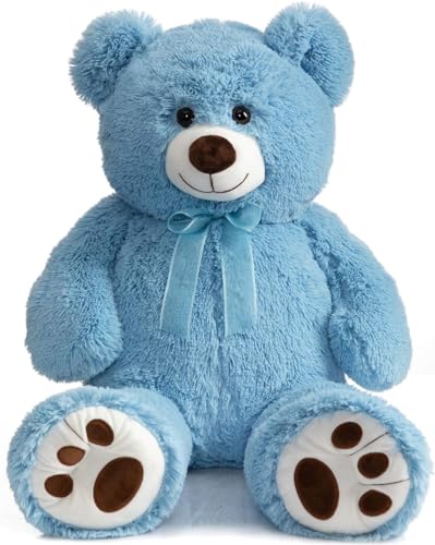 Image of RVA Teddy Bear Stuffed Animals, 3 Feet Big Sky Blue Stuffed Bear Plush Toy with Footprint, Gifts for Kids, Wife, Girlfriends on Christmas Birthday Valentine's Day, 36 inch