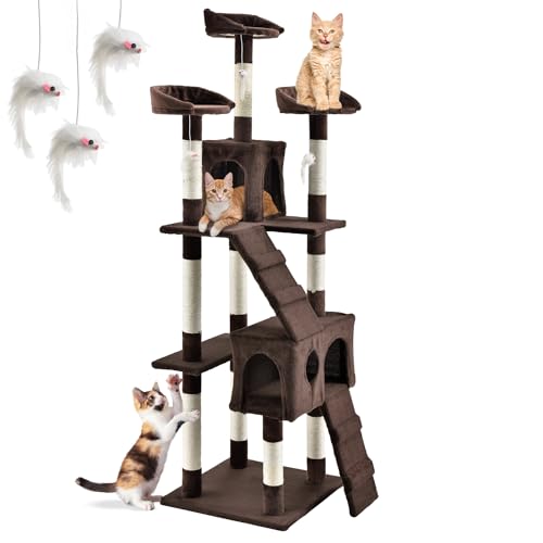 Juskys Arbre à Chat XXL Amy Marron – Arbre à Chat avec des tanières, des couchages, des échelles et des Troncs en sisal – Arbre à Grimper Stable pour...
