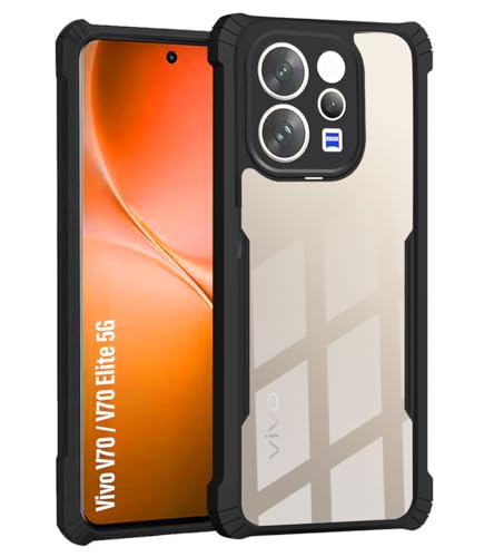 Image of Polycarbonate Crystal Clear Back Cover Case for Vivo V70 Elite 5G | 360 Degree Protection | Shock Proof Design | Transparent Back Cover for Vivo V70 Elite 5G - Black Bumper