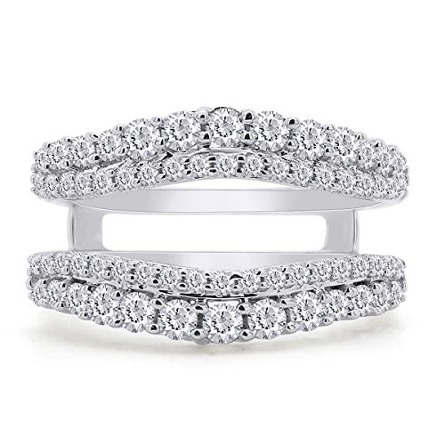1 cttw Round Lab Created Moissanite & Lab Grown Diamond Double Row Pave Set Curved Enhancer Guard Ring In 14K Gold Over Sterling Silver Jewelry (1.00 Cttw), Gift For Her