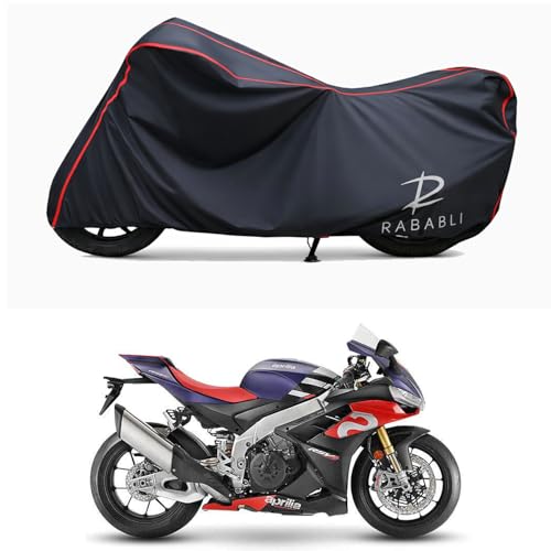 Image of Waterproof Bike Body Cover Compatible for | Aprilia RSV4 1100 Factory | Taffeta Fabric, Red Piping Design, Bottom Elastic Fit | Dustproof, Sun UV & Rain Protection for All Bikes