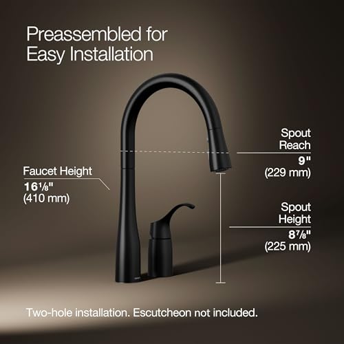 Image of KOHLER 647-BL Simplice Pull Down Kitchen Faucet, 2-Spray Faucet, Kitchen Sink Faucet with Pull Down Sprayer, Matte Black