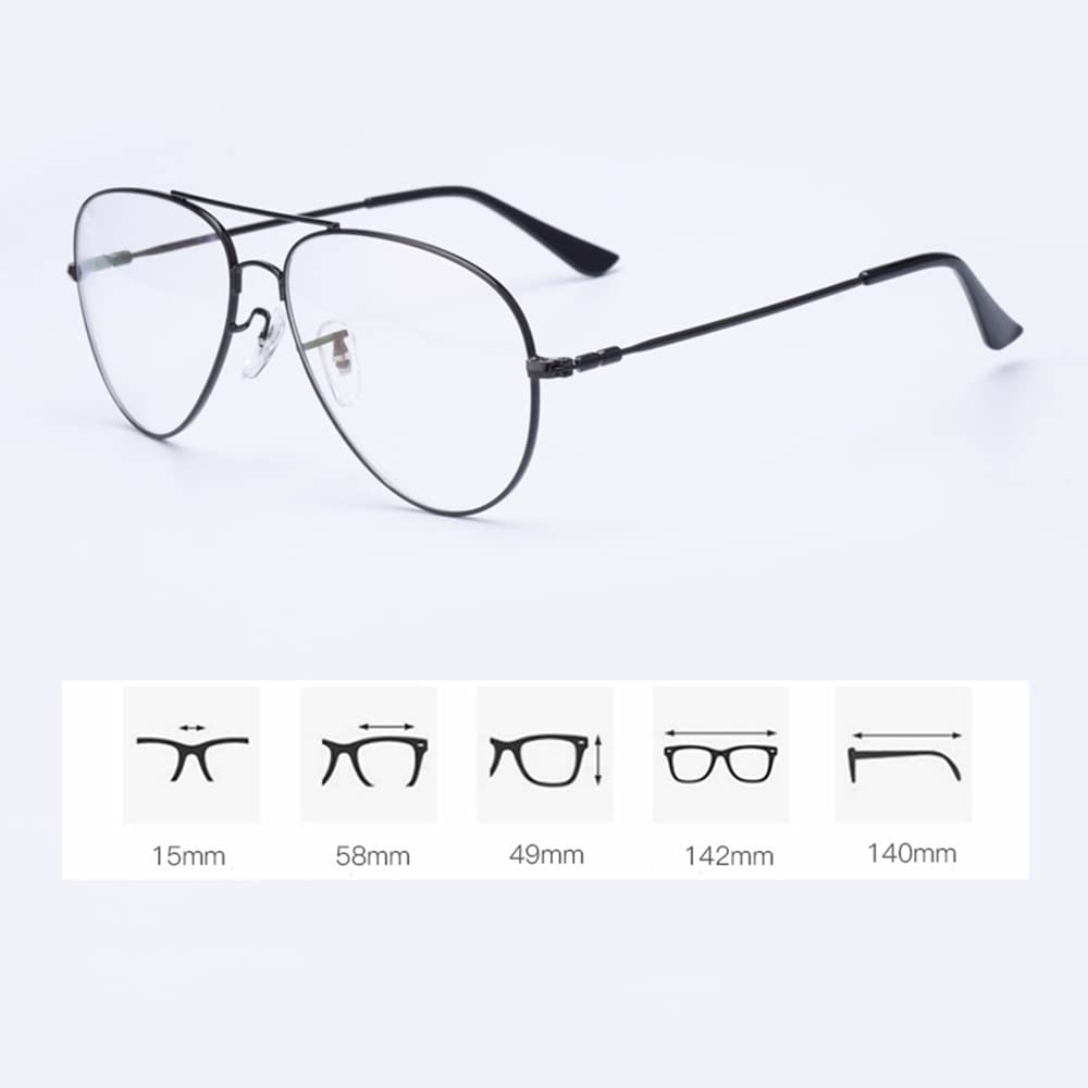 Bifokale Lesebrille Sonnenbrille Klassische Pilotenbrille Herren Damen MetallRahmen Lesehilfe Gleitsichtbrille Mit Premiumgläsern UV Shutz Getönt Linse (Color : Black, Size : +1.00)