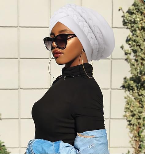 Image of DRESHOW African Women Turban Caps Cotton Beanie Twist Headscarf Pre-Tied Double Twisted Braids Wrap Hat Chemo Cancer Cap