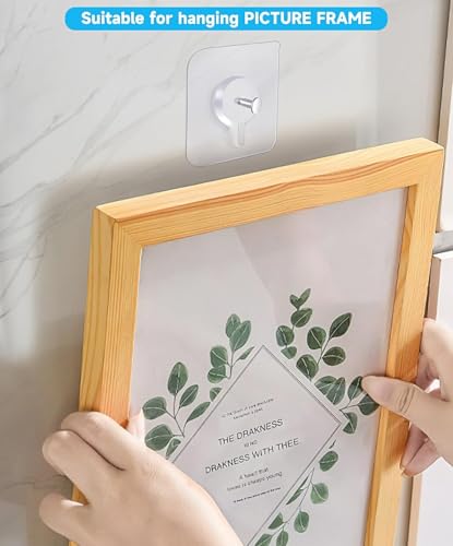 Image of NaturalCozy Photo Frame Hooks for Wall Without Drilling, 20 Pack Self Adhesive Hooks for Wall Heavy Duty Strong Nail Free for Hanging Photo Frame (Hanging Hook, Transparent) Stainless Steel