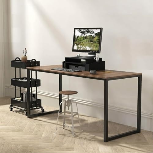Image of Computer Desk for Home | Wooden Table for Work, Study | Wooden Study Table for Home | Workstation Desk for Laptop PC | Rustic Brown | 120 x 60 x 75 cm