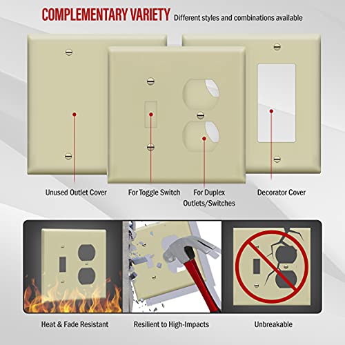 Image of ENERLITES Combination Toggle Light Switch /Duplex Receptacle Outlet Wall Plate, Corrosive Resistant, Midway Size 2-Gang 4.88 inch x 4.92 inch, 881121M-I