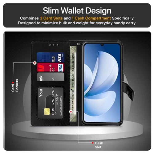 Image of WOW IMAGINE Shock Proof Flip Cover Back Case Cover for Realme Narzo 80 Lite 4G | Realme C71 5G (Flexible | Leather Finish | Card Pockets Wallet & Stand | Black)