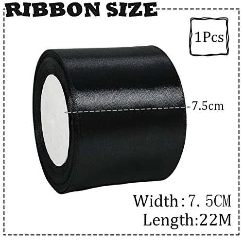 75mm Wide Thick Black Ribbon for Gift Wrapping,22m 3Inch Large Fabric Satin Ribbon Black Bow for Gift Wrapping,Ribbons for Crafting,Hair,Bouquets,Wedding Car,Presents,Cake,Christmas Decorations - Image 2