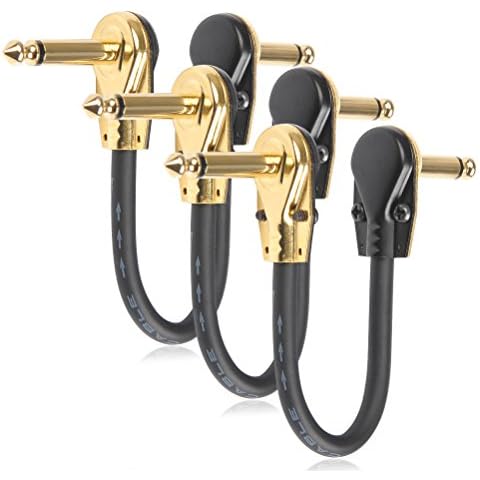 TIMESETL 3 Pack 6 Inch Guitar Patch Cable Ultra Quiet Instrument Effect Pedal Patch Cords 1/4-inch Right Angle Low Profile Pancake Design Cover