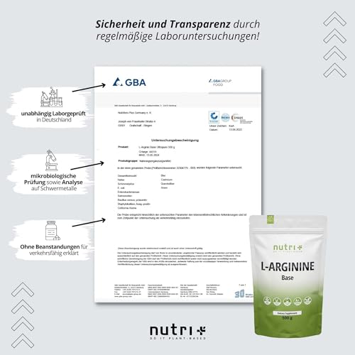 L-Arginin Pulver Nutri + L-Arginin Base 500 g – hochdosiert