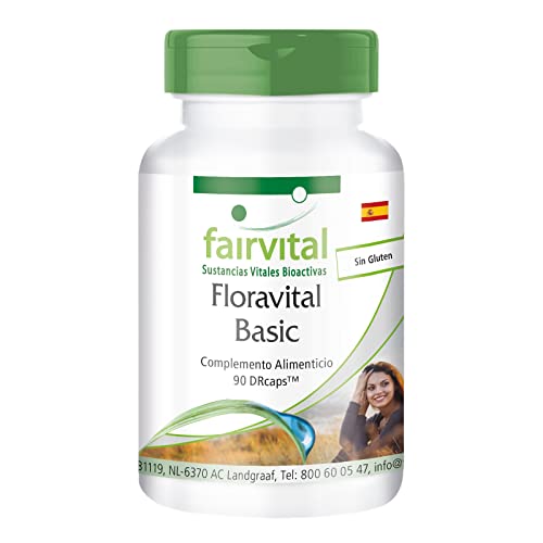 fairvital Complejo de cultivos Floravital, 90 cápsulas, fáciles de tragar, con 6 cepas bacterianas, 19.000 millones de UFC/dosis diaria + inulina, lactobacilos y bifidobacterias, fabricado en Alemania
