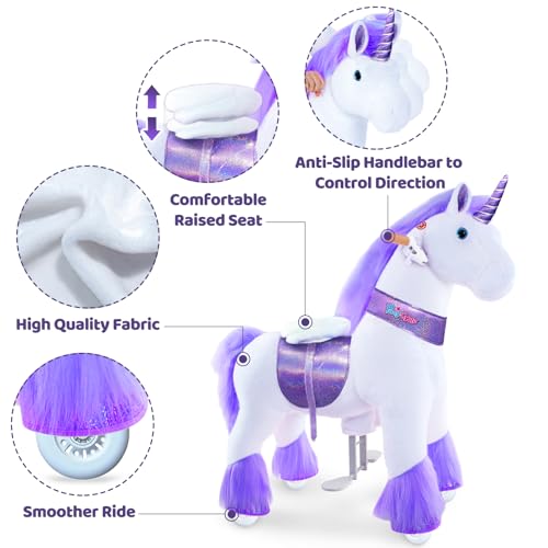 Image of PonyCycle Ride on Unicorn Toy (with Brake / 36 inch Height /Size 4 for Age 4-8) Toddler Purple Horse Ride on Toys for Kids Ride on Horse Plush Ux406