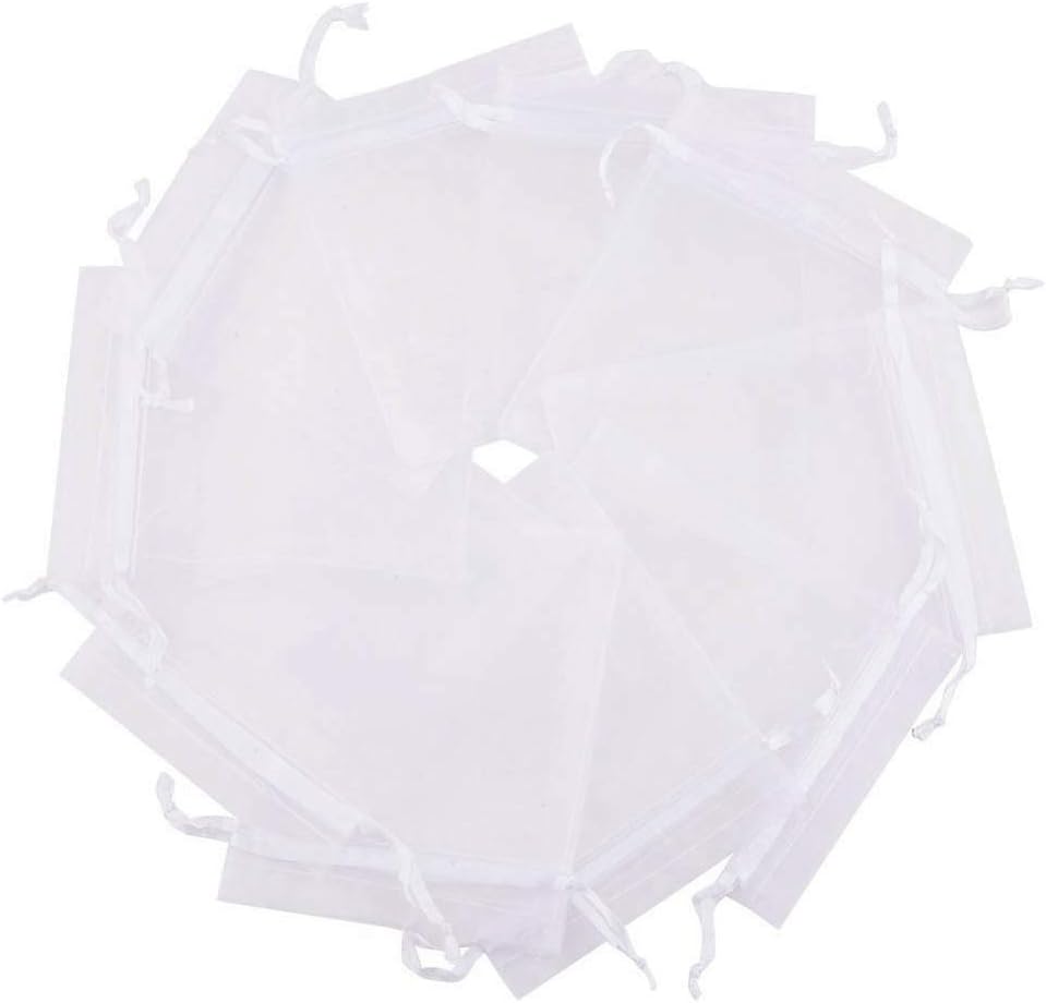 Organza Bags,100 Pack Gift Candy Favor Bags Jewellery Pouch for Wedding Parties Celebrations White 9x12CM