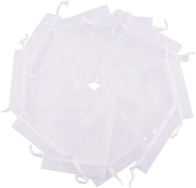 Organza Bags,100 Pack Gift Candy Favor Bags Jewellery Pouch for Wedding Parties Celebrations White 9x12CM