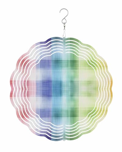 Abstract Wind Spinners, Colorful Buffalo Plaid Hanging Wind Spinners for Yard and Garden 3D Stainless Steel Metal Sculptures Crafts Ornaments 10 Inch
