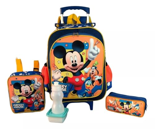 Kit Mochila Escolar Turma Do Mickey Laranja G Rodinhas Infantil