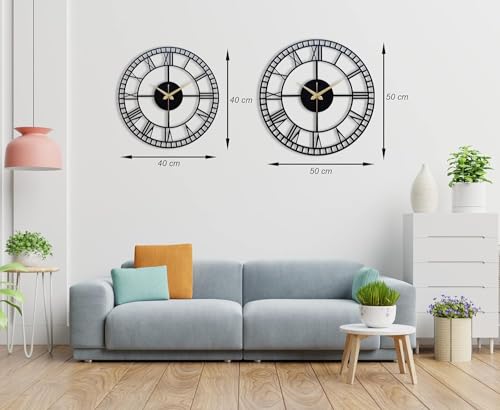 Image of Stylish Metal Analog Wall Clock for Living Room, Bedroom, Office, Kitchen, Home and Hall | Antique Fancy Big Size Modern Wall Watch for Home Decor (Style-3, 40CM)