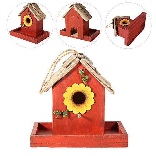 Tenforie Bird Feeder House for Outside Hanging, Wooden Birdhouse Bluebird House Feeder Handcrafted Hut - Thumbnail 5