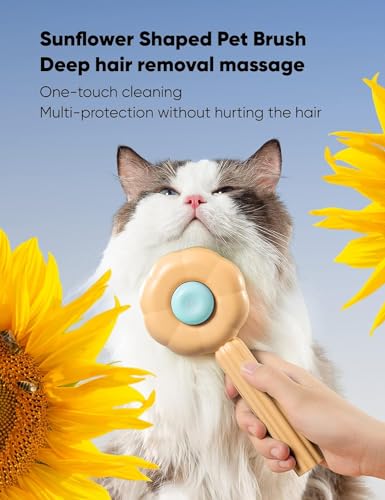 Image of VAYINATO Sunflower Shaped One Click Pet Hair Removal and Massaging Stainless Steel Brush Comb With Skin Safe Tip For Both Dogs and Cat Grooming, Self Cleaning Pet Hair Shedding Tool (Orange)