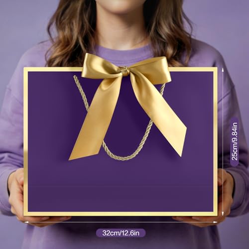 Image of JMANNI Gift Bags with Handles, 13 inch Medium Gift Bags with Tissue Paper | 2 Pcs Purple Bags, 4 Tissue Paper and 2 Cards, for Baby Shower, Wedding Bridal Shower, Birthday Party