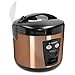 Produktbild Navaris 1,2 Liter Reiskocher - 500 Watt 220V - Warmhaltefunktion - mit Löffel Dämpfeinsatz Messbecher - für bis zu 6 Personen - in Metallic Kupfer