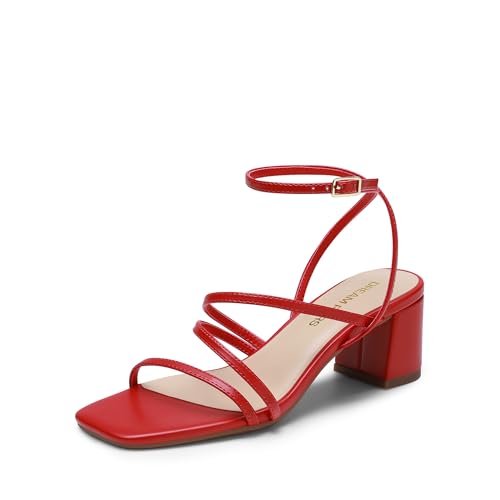 Image of DREAM PAIRS Womens Strappy Block Heel Sandals | Block Heels 2 inch Strappy Square Toe, chic strappy style,Chunky Low Heeled Sandals,for Party Wedding Evening