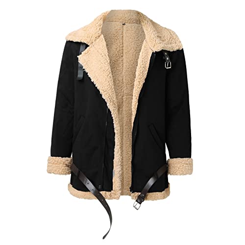 Jsfoiryrou Mens Vintage Faux Leather Jacket Sherpa Lined Heavyweight Shearing Coat Plus Size Winter Casual Thicken Bomber Jackets (Black,Large) #TOP2