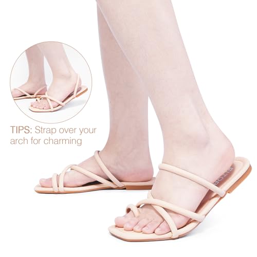 Image of FITORY Women's Slide Sandals Toe Ring Thongs Cross Strappy Flat