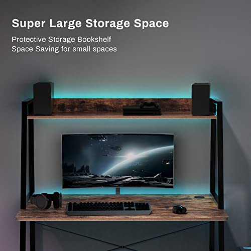 Designa Small Computer Ladder Desk With Storage Shelves, 43 Inch 2-Tier Home Office Students Study Writing Pc Gaming Table With Bookshelf Modern Workstation For Space Saving, Metal Frame, Rustic Brown #TOP5