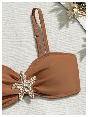 Image of RoseSeek Girl's 2 Piece Padded Bathing Suit Wireless Starfish Swimsuit Spaghetti Strap Vacation Beachwear Set