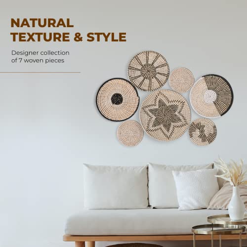 Decocoon Set Of 7 Wicker Basket Wall Hanging, Boho Wall Baskets, Boho Basket, Wicker Decorative Basket, Wall Basket Set, Woven Bowl Wall Decor, Dark Boho Decor, Wicker Basket Wall Decor, Gift For Mom #TOP5