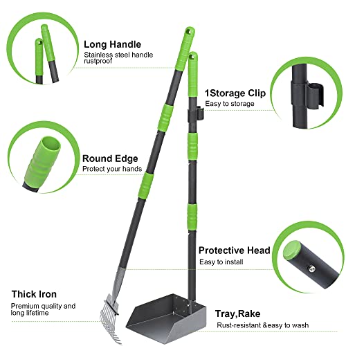 Image of Niubya Pooper Scooper for Dogs, Metal Poop Scooper Tray and Rake Set with Adjustable Long Handle, Dog Pooper Scooper for Pet Waste Removal
