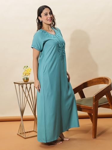 Image of 9shines Label Stylish Alpine Nighty Maxi for Women | Full Length Trendy Nightgown | Premium Nightdress | Nightwear | Heavy Embroidery Nighty with Pockets(2891)