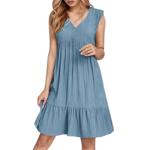 Lila Sommerkleid Damen Leicht und Luftig Elegant V Ausschnitt Luftige Sommerkleider Kurzerm A-Linie Rüschenärmel Kleid Damen Festlich Minikleid...