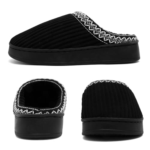 Image of Slippers for Women&Men with Memory Foam Corduroy Closed Toe House Shoes Ladies Winter Warm Comfy Bedroom Women's Slipper Indoor and Outdoor Slip-on Rubber Sole