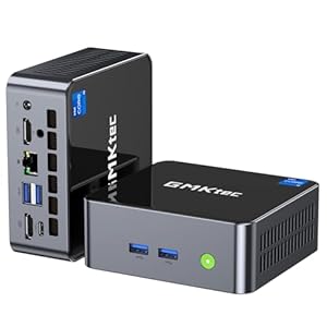 GMKtec Mini-PC Intel i5-12450H (Turbo 4,4 GHz) 16 GB (8x2) DDR4 3200 MHz 1 TB M.2 PCIe3.0 NVMe SSD Mini-Computer, USB 3.2/WiFi 6/BT5.2, 2,5G Ethernet/Type-C (DP/Daten)/HDMI*2/4K Desktop-PC