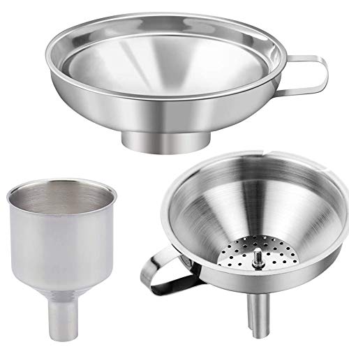 Suprcrne Acciaio Inox Imbuto, 3 Pezzi Imbuto da Cucina con Filtro Canning Set di Imbuti per Vino Ideale per Il Trasferimento di Spezie Liquido Polvere Fagiolo Marmellata Lavabile in lavastoviglie