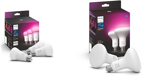 Philips Hue Bombilla inteligente LED A19 E26 de color blanco y color, Bluetooth y Zigbee y White &amp; Color Ambiance BR30 bombillas inteligentes, 16