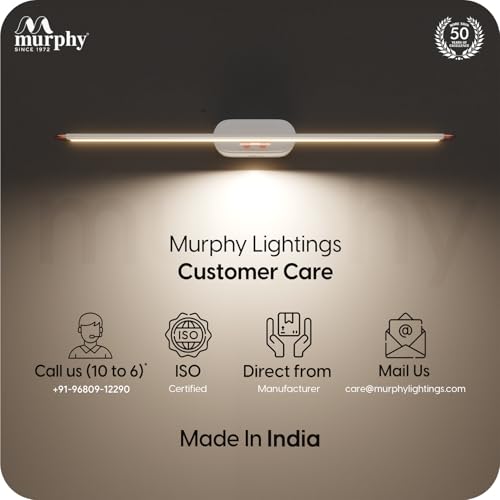 Image of Murphy 12W 3-in-1 Color Chnaging White Finish LED Mirror Picture Wall Light,Bathroom Vanity Led Mirror Light with 2 Year Warranty (Cool White /Warm White /Natural White)-Pack of 1