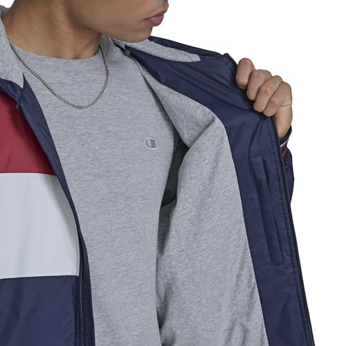 Champion Men's Retro Hooded Rain Jacket, Red/White/Navy, Large - image 4
