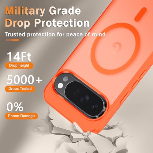 Image of for Google Pixel 10 /10 Pro Case, Matte Magnetic Phone Cover [with 1 Screen Protector] [Support for MagSafe] [Shockproof Military Grade Protection] Translucent Frosted Back, Orange