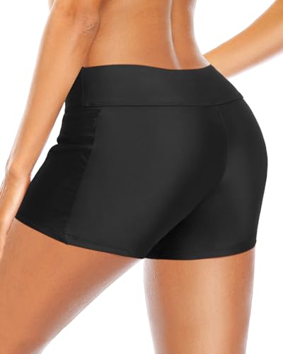 Zmart Women 3 Inch Swim Shorts High Waisted Boy Short Swim Bathing Suit Bottoms Swimsuit Board Shorts Upf 50+ With Pockets Black M thumb #3