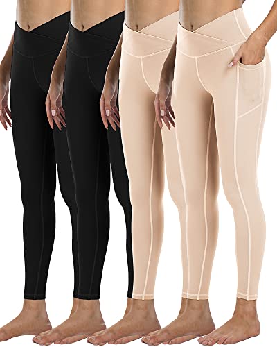 Leggings with Pockets for Women, 4-pack High Waist Yoga Pants