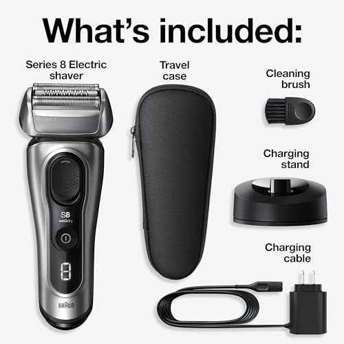 Image of Braun Series 8 Electric Razor for Men, with 4+1 Shaving Elements & Precision Long Hair Trimmer, Close & Gentle Even on Dense Beards, Wet & Dry Electric Razor with 60min Runtime, 8517s Galvano Silver