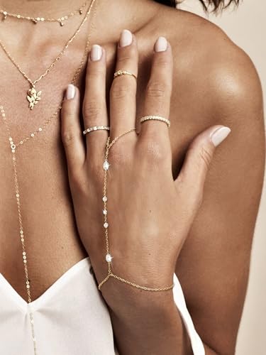 Hand Chain Bracelet for Women: Dainty 14k Gold Silver Plated Ring Chain Bracelets for Women Trendy Jewelry for Wedding Prom Birthday Gifts for Women2