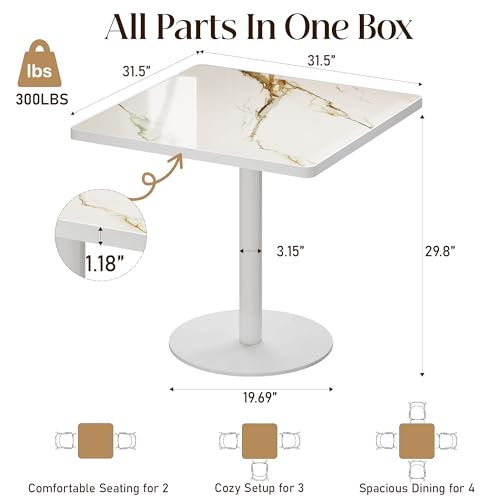 Image of 63 inch Square Dining Table,Tulip Table with 1.2 inch Thick Sintered Stone Tabletop and Golden Metal Pedestal Base,Small Square Dining Tables for Diner,Restaurant,kitchen,Bakery,Apartment(Marble White Gold)