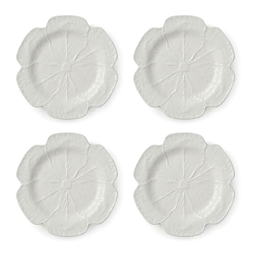 White Cabbage 3-D 11DINNER PLATES SETOF 4 Sculpted Ivory Stoneware Leaf Plates Heirloom Garden-Inspired Tableware for Everyday & Seasonal Dining and Entertaining